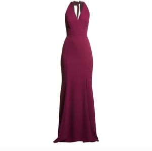 Dress The Population Dark Magenta Halter Gown